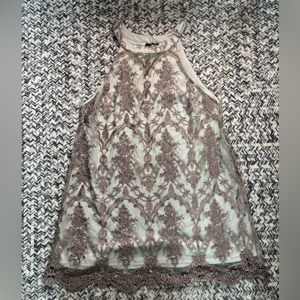 Altar'd State Midi Lace Halter Cocktail Dress Mauve Embroidered Size Large